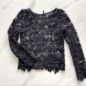 Black floral lace long sleeve blouse